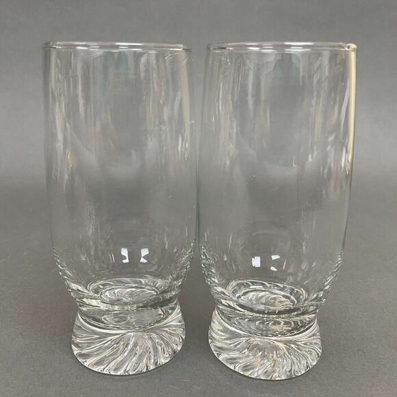 Vintage Highball Clear Glass Glasses Swirl on Heavy Bottom 6 3/8" High Lot of 2 - Picture 1 of 6
